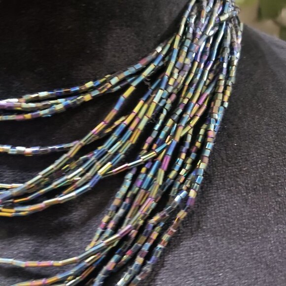 Womens Bohemian Style Multilayered Artificial Glass Beaded Choker Necklace - Picture 3 of 6